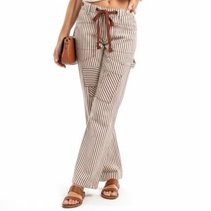 🤎 Hello Gorgeous!! BiBi Drawstring Striped Twill Barrel Pants- Mocha Brown